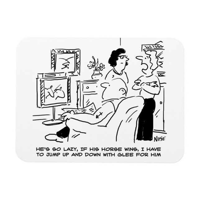 Lazy Man Watches Horse Racing on Television Magnet (Horizontal)