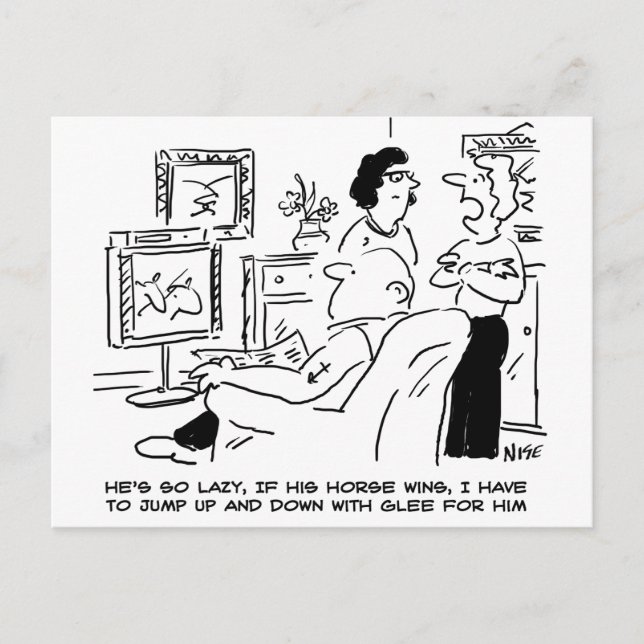 Lazy Man Watches Horse Racing on Television Postcard (Front)