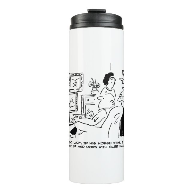 Lazy Man Watches Horse Racing on Television Thermal Tumbler (Front)