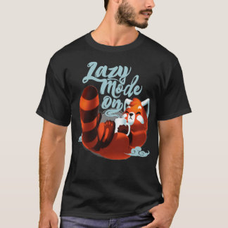 Lazy mode ON Fluffy Cute Red Panda Morning Coffee T-Shirt