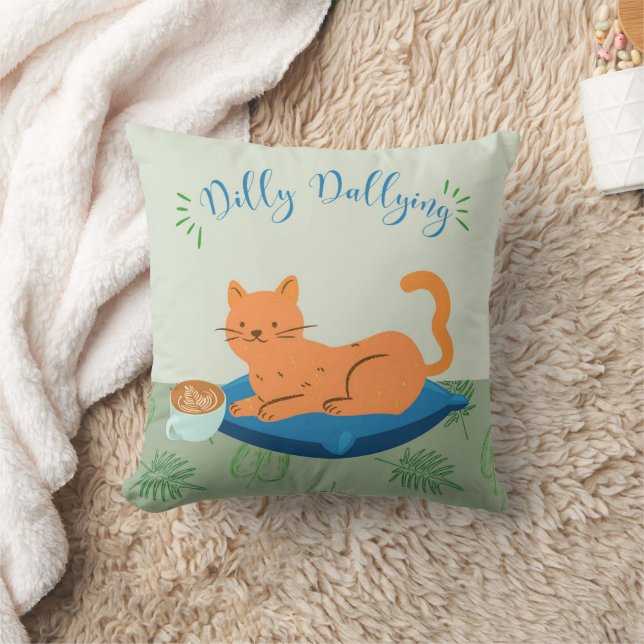 Lazy Orange Cat Throw Pillow (Blanket)