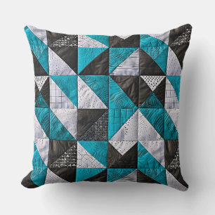 Lazy patchwork in blue and black tones throw pillow