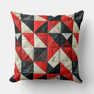 Lazy patchwork in red and black tones throw pillow