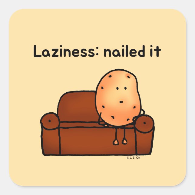 Lazy Potato Cartoon Sticker Design (Front)