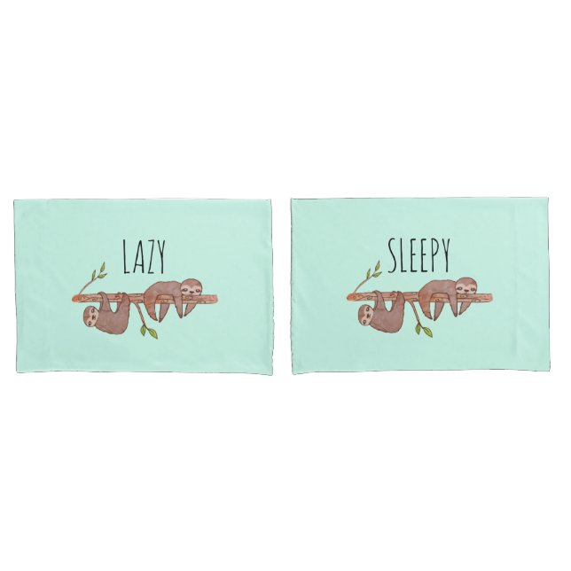 Lazy & Sleepy Cute Sloth Design, Reversible Pillowcase (Front-Set)