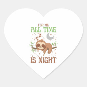 Lazy Sloth All Time Is Night Heart Sticker