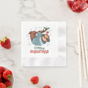 Lazy Sloth Christmas  Napkin