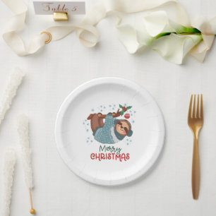 Lazy Sloth Christmas  Paper Plate