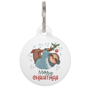 Lazy Sloth Christmas Personalized  Pet Tag