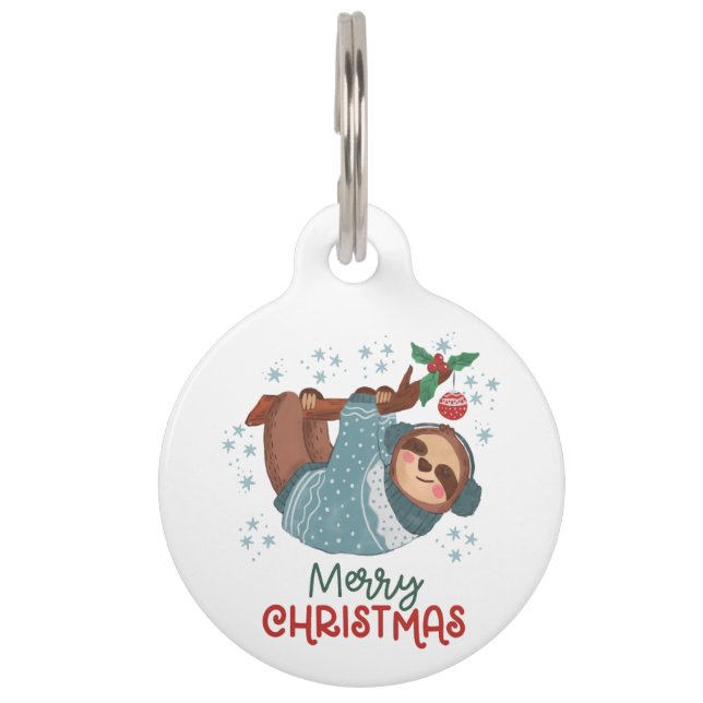 Lazy Sloth Christmas Personalized  Pet Tag (Front)