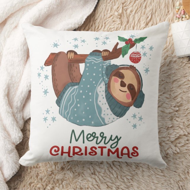 Lazy Sloth Christmas  Throw Pillow (Blanket)