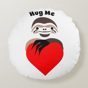 Lazy Sloth Hugging a Red Love Heart Round Pillow