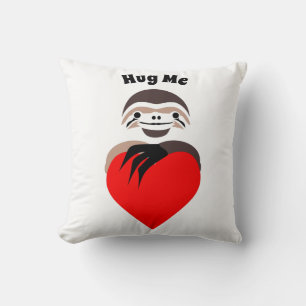 Lazy Sloth Hugging a Red Love Heart Throw Pillow