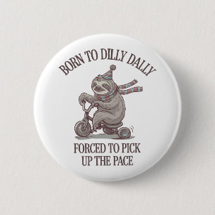 Lazy Sloth Retro Bike Cartoon 2 Inch Round Button