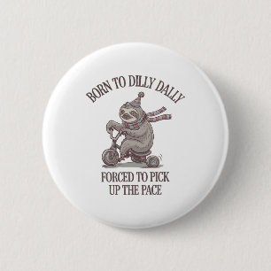 Lazy Sloth Retro Bike Cartoon 2 Inch Round Button