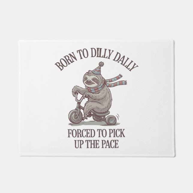 Lazy Sloth Retro Bike Cartoon Doormat (Front)
