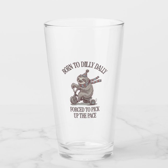 Lazy Sloth Retro Bike Cartoon Glass (Front)