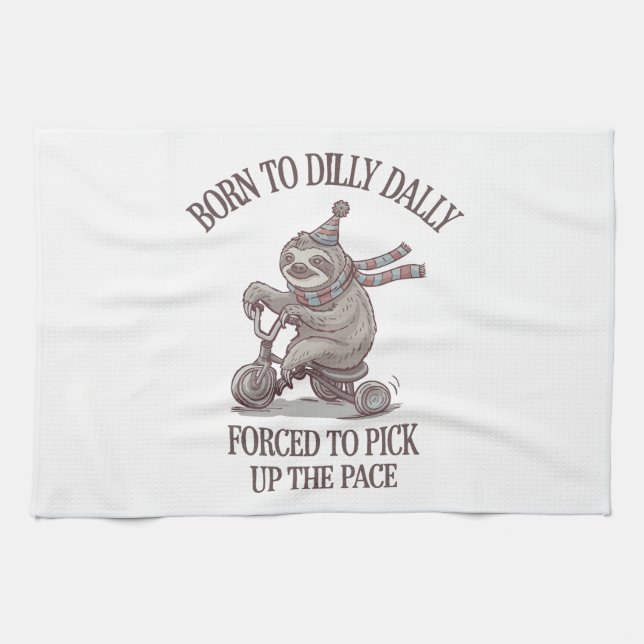 Lazy Sloth Retro Bike Cartoon Kitchen Towel (Horizontal)