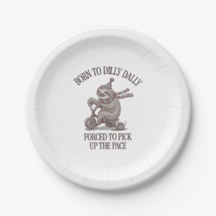 Lazy Sloth Retro Bike Cartoon Paper Plate