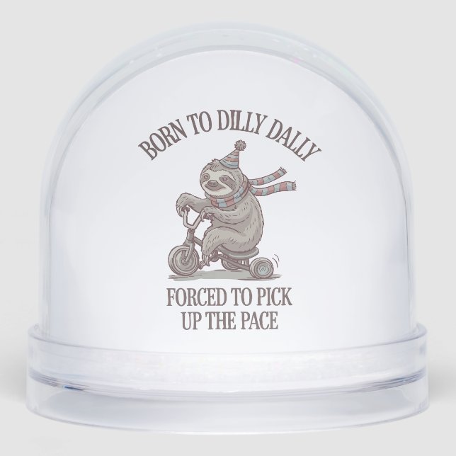 Lazy Sloth Retro Bike Cartoon Snowglobe (Front)