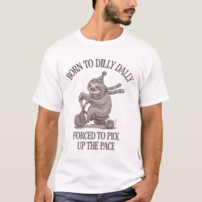 Lazy Sloth Retro Bike Cartoon T-Shirt (Front)