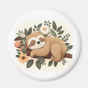 Lazy sloth sleeping on a branch cartoon            magnet