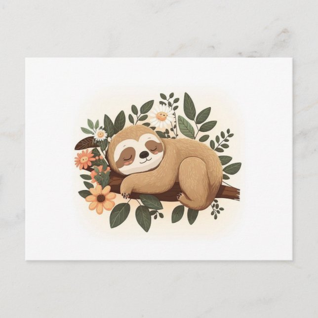 Lazy sloth sleeping on a branch cartoon            postcard (Front)