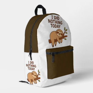 Lazy Sloth Sticker – "I Did Nothing Today" Cartoon Printed Backpack