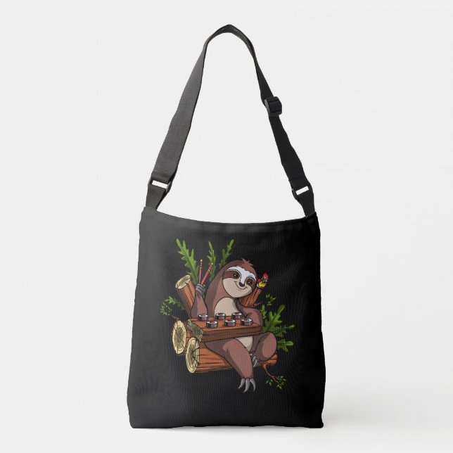 Lazy Sloth Sushi Lover Animal Crossbody Bag (Front)