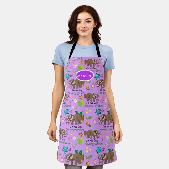 Lazy Sloth Violet Orchid Purple Polka Dot Flowers Apron (Worn)
