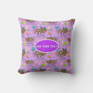 Lazy Sloth Violet Orchid Purple Polka Dot Flowers Throw Pillow