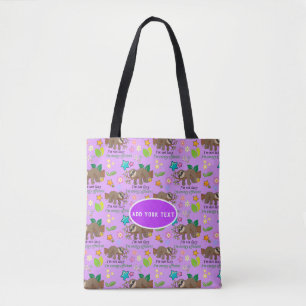 Lazy Sloth Violet Orchid Purple Polka Dot Flowers Tote Bag