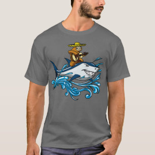 Lazy Sloth With Guitar Riding Shark T-Shirt