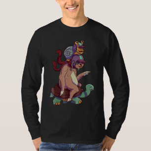 Lazy Snail Sloth Riding Slow Turtle Funny T-Shirt