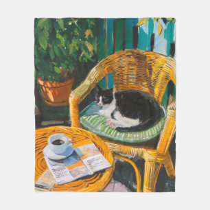 Lazy Sunday Morning   Cozy Cat & Coffee Painting Fleece Blanket