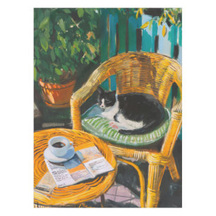 Lazy Sunday Morning Cozy Cat & Coffee Painting Tablecloth