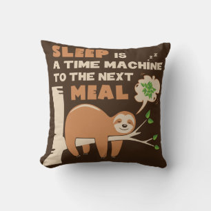 Lazybone Sloth who loves to eat & delicious food Throw Pillow