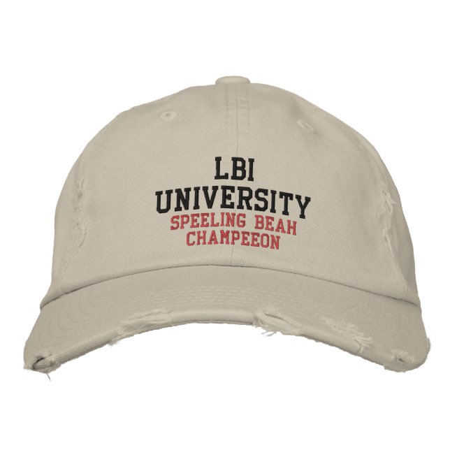 LBI UNIVERSITY (TM) SPEELING BEAH CHAMPEEON EMBROIDERED HAT (Front)