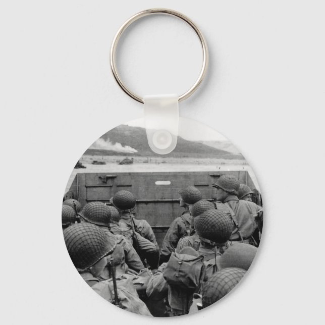 LCVP Landing Craft Approaching Omaha Beach Keychain (Front)