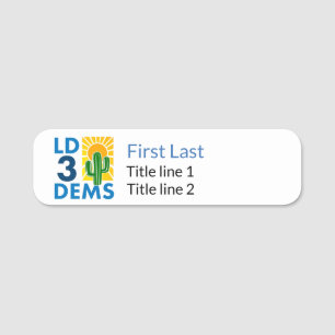LD3 Dems - thin style name badge; magnetic back Name Tag