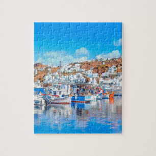 ldp MYKONOS - fishing boats - harbour - panorama Jigsaw Puzzle