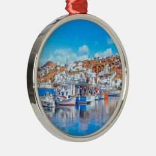 ldp MYKONOS - fishing boats - harbour - panorama Metal Ornament
