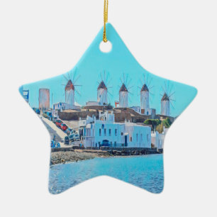 ldp MYKONOS - view from the sea of the windmills - Ceramic Ornament