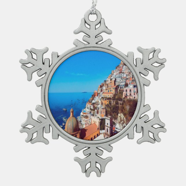 ldp POSITANO - Amalfi Coast - Panorama Snowflake Pewter Christmas Ornament (Front)