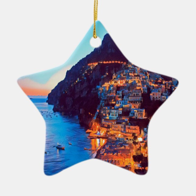 ldp POSITANO Amalfi Coast - sunset taken by Hotel Ceramic Ornament (Front)
