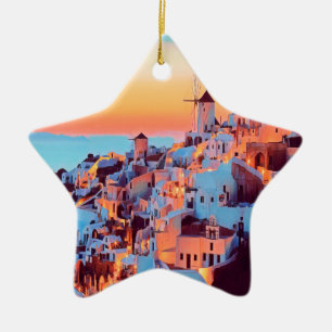 ldp SANTORINI - panorama - by nigth - Ceramic Ornament