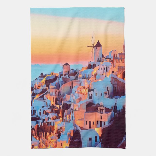 ldp SANTORINI - panorama - by nigth - Kitchen Towel (Vertical)