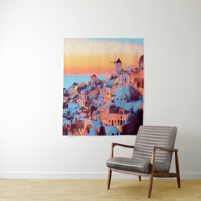 ldp SANTORINI - panorama - by nigth - Tapestry (In Situ)