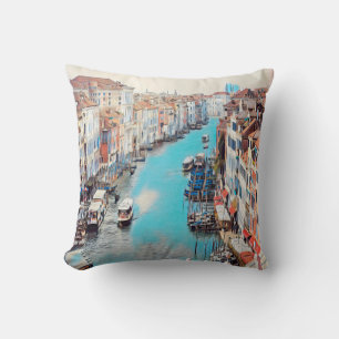 ldp VENICE - View of the Grand Canal from Rialto Throw Pillow