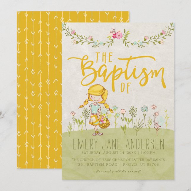 LDS BAPTISM INVITATION | Cute Shabby Floral Girl (Front/Back)